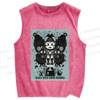 Unisex Black Moth Super Rainbow Printed Washed Tank Top