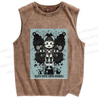 Unisex Black Moth Super Rainbow Printed Washed Tank Top