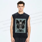 Unisex Black Moth Super Rainbow Printed Washed Tank Top