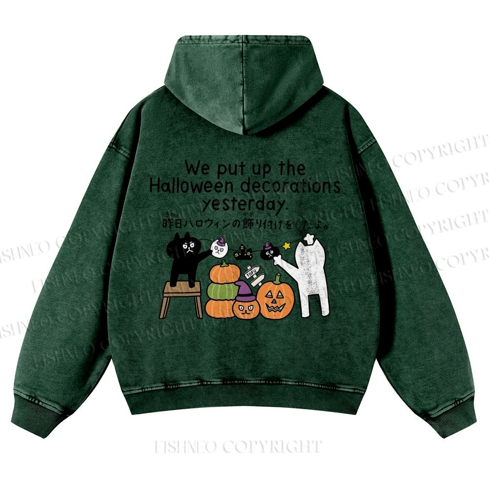 Casual Halloween Decorations Printed Washed Hoodie