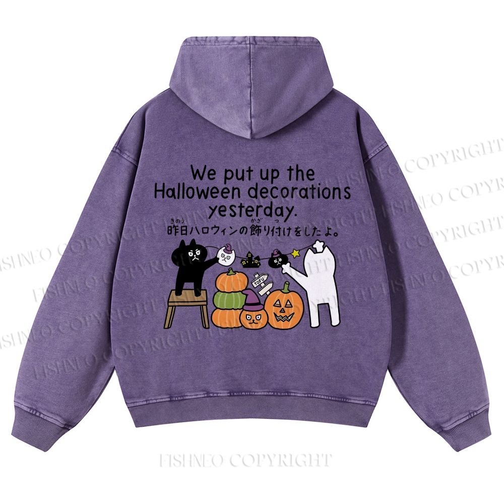 Casual Halloween Decorations Printed Washed Hoodie