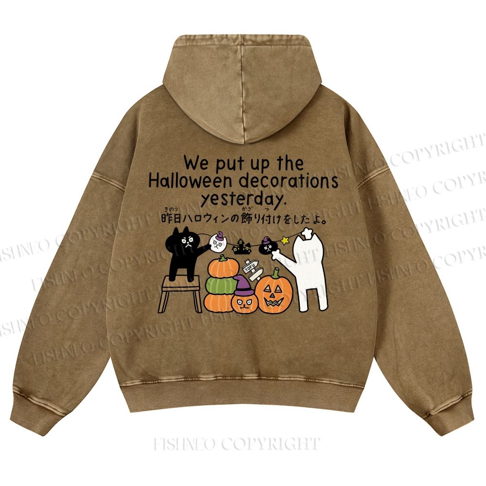 Casual Halloween Decorations Printed Washed Hoodie