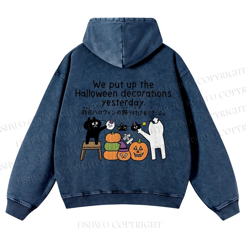 Casual Halloween Decorations Printed Washed Hoodie