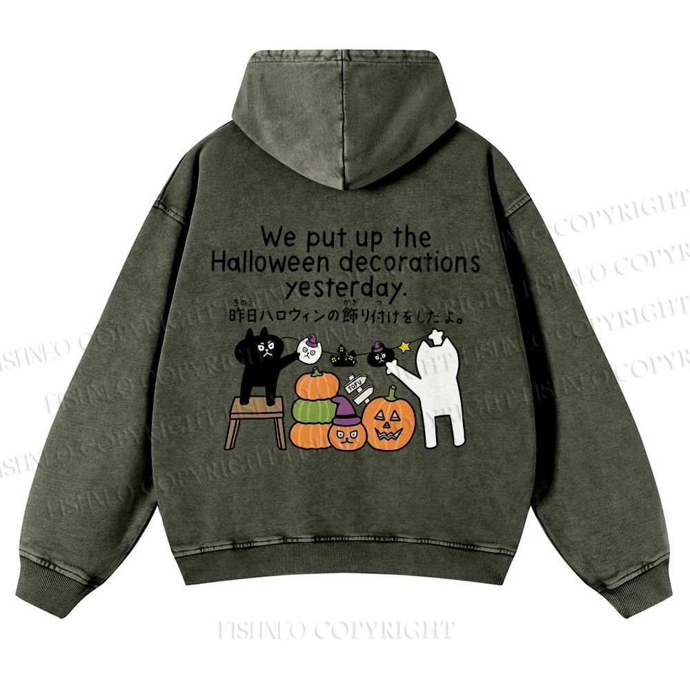 Casual Halloween Decorations Printed Washed Hoodie