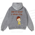 Casual Yoshitomo Nara I Miss You Printed Washed Hoodie