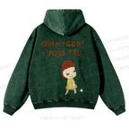 Casual Yoshitomo Nara I Miss You Printed Washed Hoodie