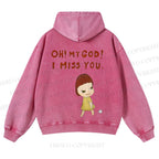 Casual Yoshitomo Nara I Miss You Printed Washed Hoodie