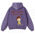 Casual Yoshitomo Nara I Miss You Printed Washed Hoodie