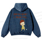 Casual Yoshitomo Nara I Miss You Printed Washed Hoodie