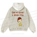 Casual Yoshitomo Nara I Miss You Printed Washed Hoodie