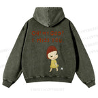 Casual Yoshitomo Nara I Miss You Printed Washed Hoodie