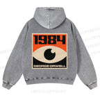 Casual Artistic Geometric Eyes Printed Washed Hoodie