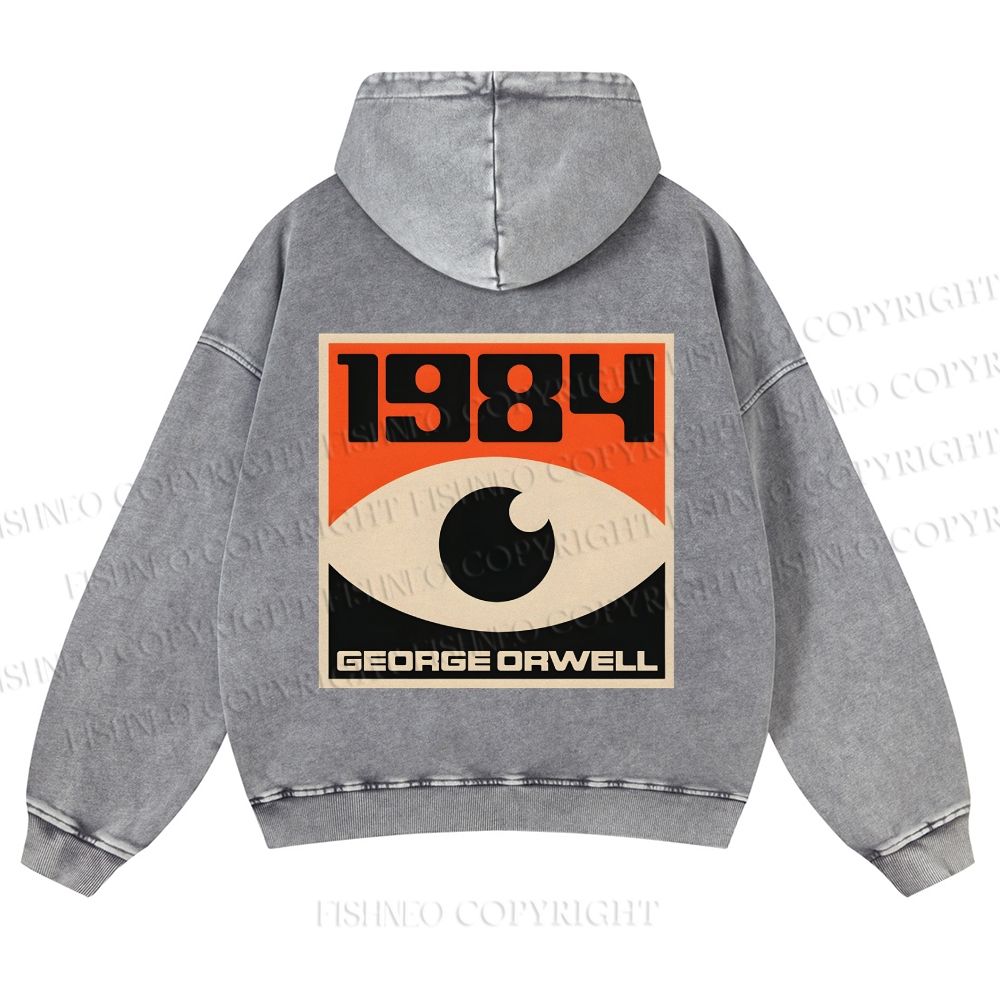 Casual Artistic Geometric Eyes Printed Washed Hoodie