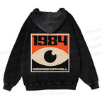 Casual Artistic Geometric Eyes Printed Washed Hoodie