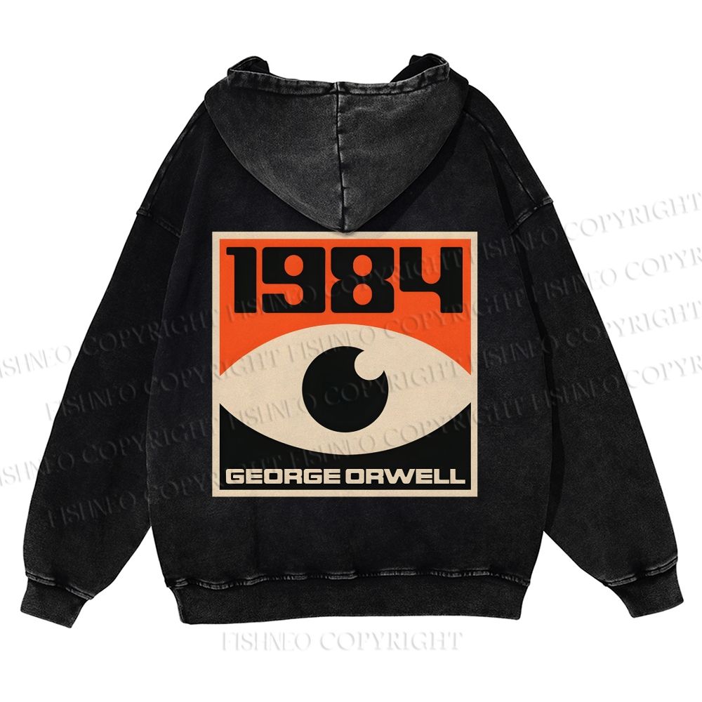 Casual Artistic Geometric Eyes Printed Washed Hoodie