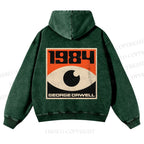 Casual Artistic Geometric Eyes Printed Washed Hoodie