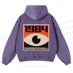 Casual Artistic Geometric Eyes Printed Washed Hoodie