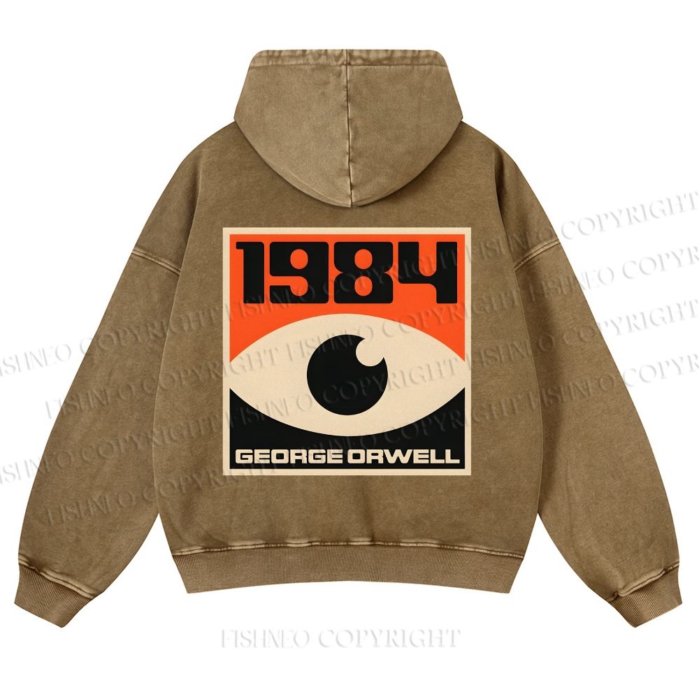 Casual Artistic Geometric Eyes Printed Washed Hoodie