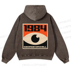 Casual Artistic Geometric Eyes Printed Washed Hoodie