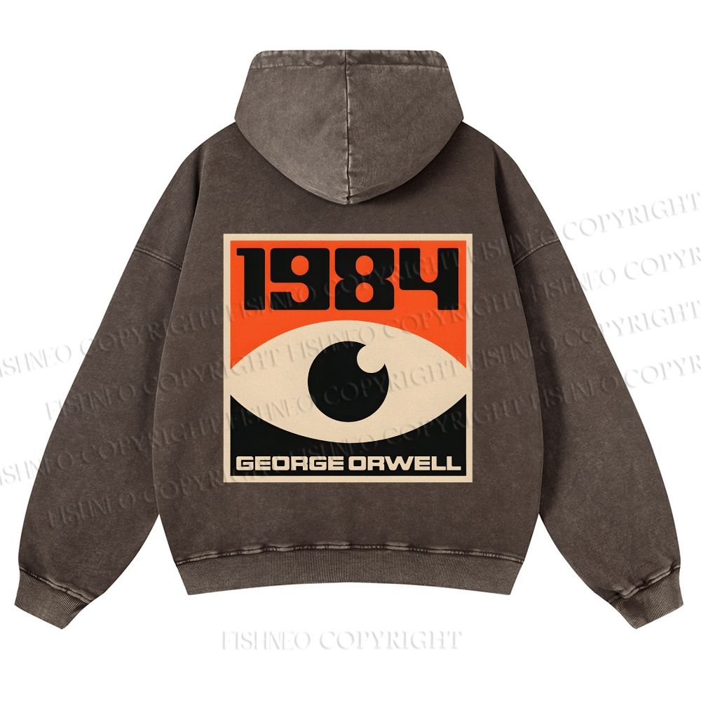 Casual Artistic Geometric Eyes Printed Washed Hoodie