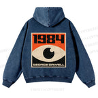Casual Artistic Geometric Eyes Printed Washed Hoodie