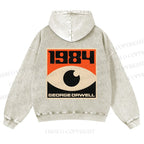 Casual Artistic Geometric Eyes Printed Washed Hoodie