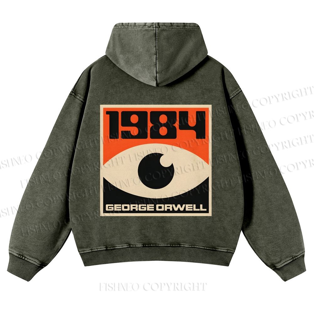 Casual Artistic Geometric Eyes Printed Washed Hoodie