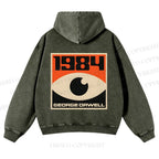 Casual Artistic Geometric Eyes Printed Washed Hoodie