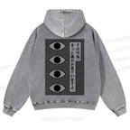 Casual Geometric Art Eyes Printed Washed Hoodie