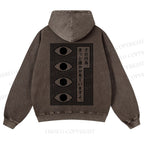 Casual Geometric Art Eyes Printed Washed Hoodie