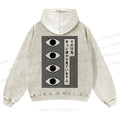 Casual Geometric Art Eyes Printed Washed Hoodie