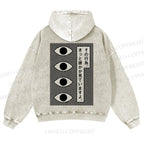 Casual Geometric Art Eyes Printed Washed Hoodie