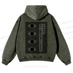 Casual Geometric Art Eyes Printed Washed Hoodie