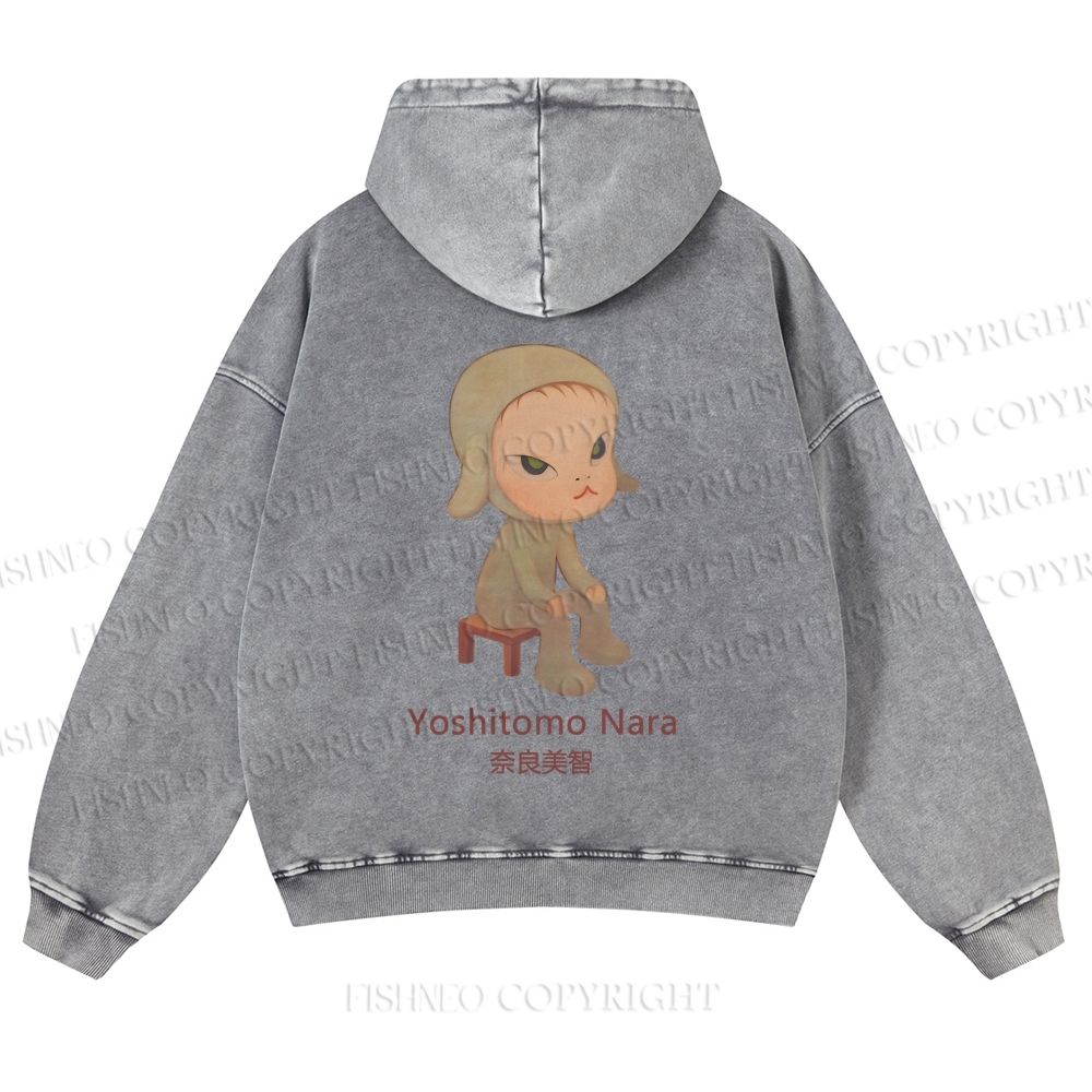 Casual Yoshitomo Nara Printed Washed Hoodie