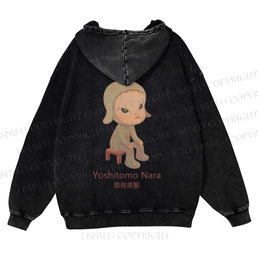 Casual Yoshitomo Nara Printed Washed Hoodie