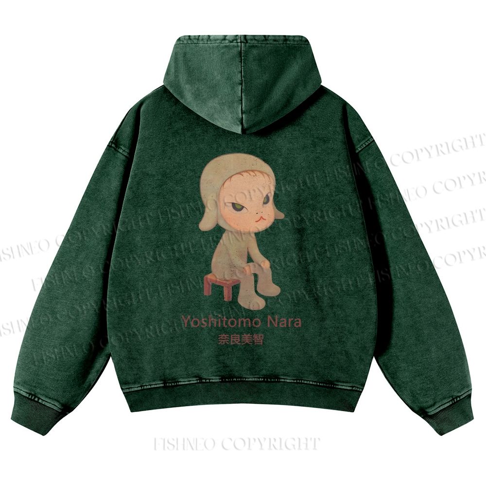 Casual Yoshitomo Nara Printed Washed Hoodie