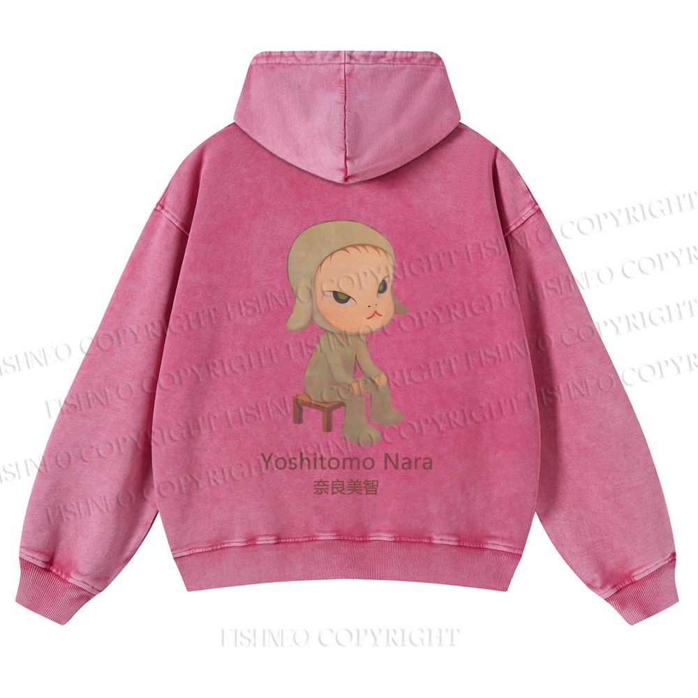 Casual Yoshitomo Nara Printed Washed Hoodie
