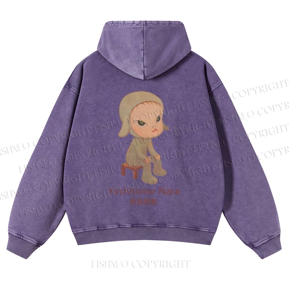 Casual Yoshitomo Nara Printed Washed Hoodie
