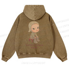 Casual Yoshitomo Nara Printed Washed Hoodie