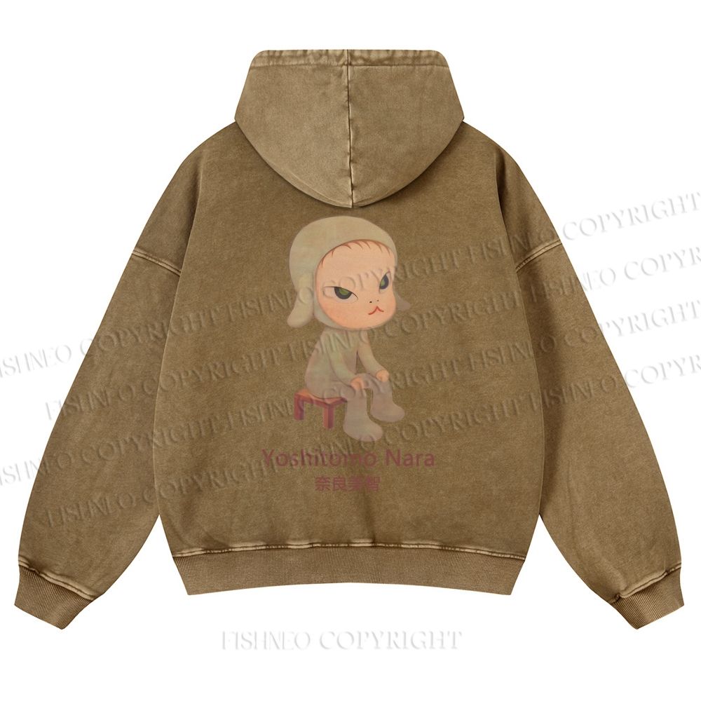 Casual Yoshitomo Nara Printed Washed Hoodie