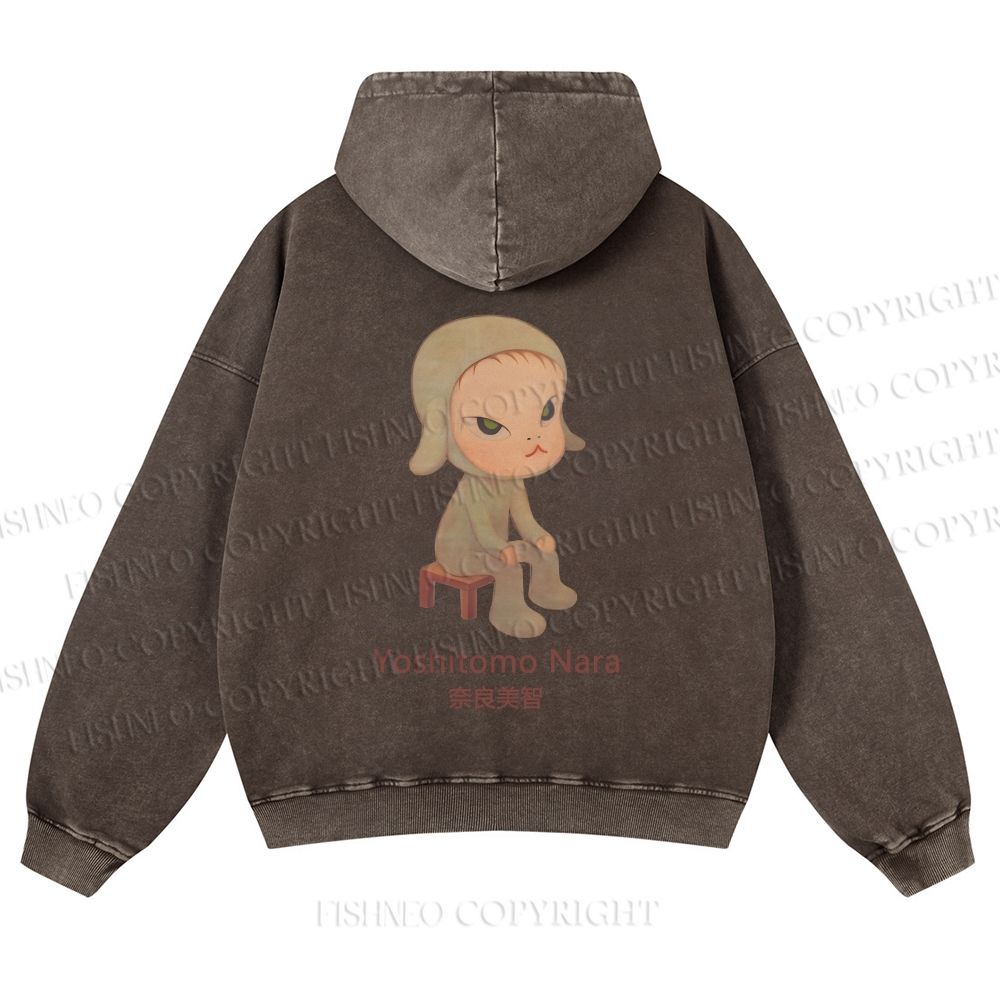Casual Yoshitomo Nara Printed Washed Hoodie