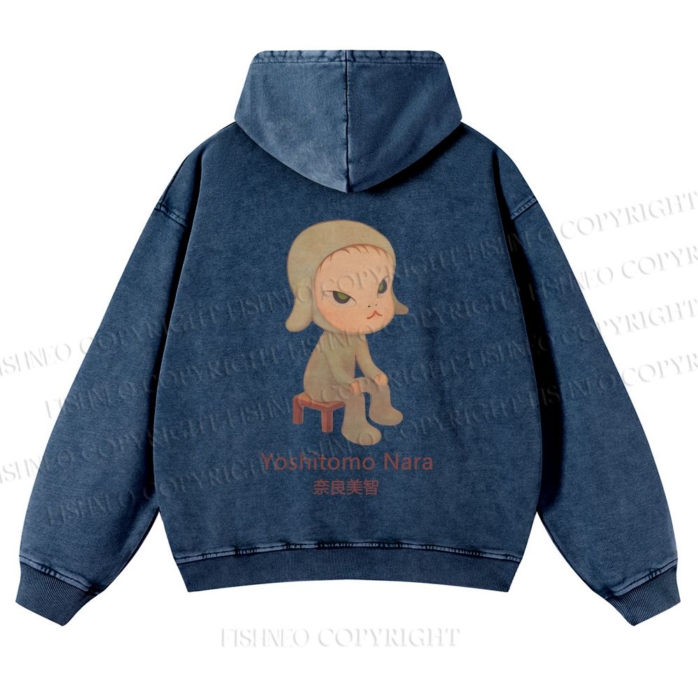 Casual Yoshitomo Nara Printed Washed Hoodie