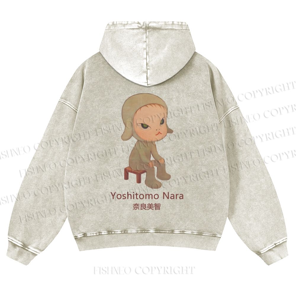 Casual Yoshitomo Nara Printed Washed Hoodie