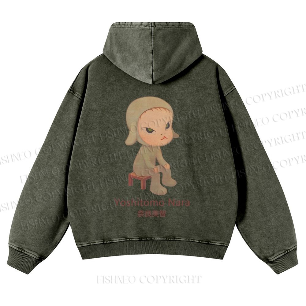 Casual Yoshitomo Nara Printed Washed Hoodie