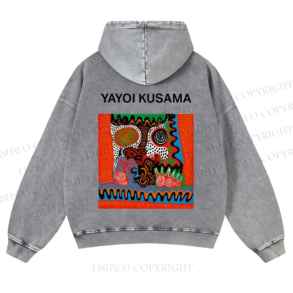Casual Yayoi Kusama Abstract Face Printed Washed Hoodie