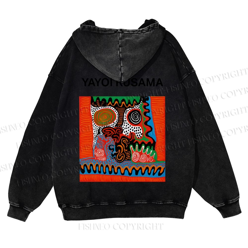Casual Yayoi Kusama Abstract Face Printed Washed Hoodie