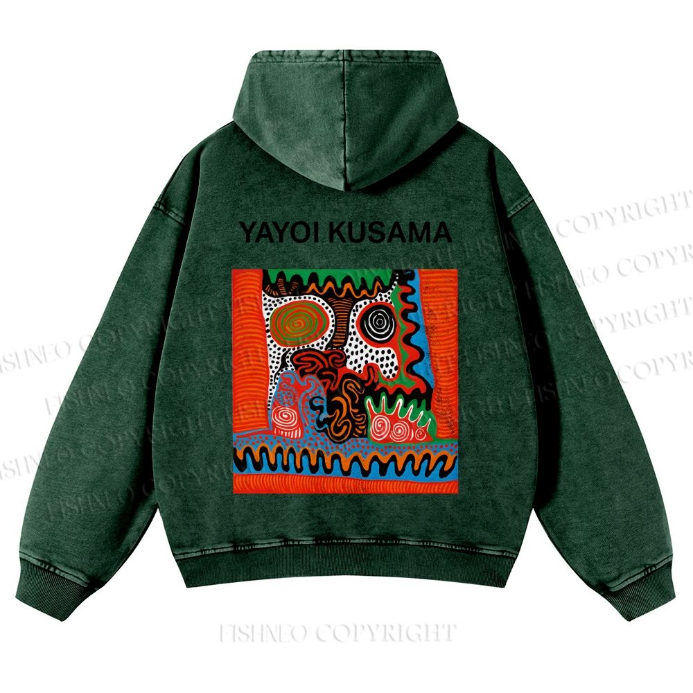 Casual Yayoi Kusama Abstract Face Printed Washed Hoodie