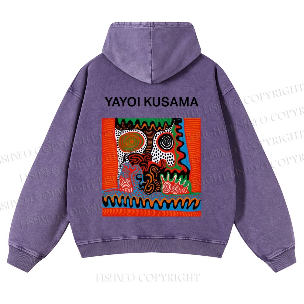 Casual Yayoi Kusama Abstract Face Printed Washed Hoodie