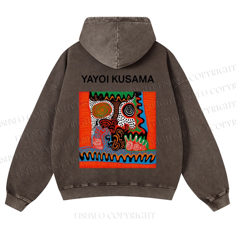 Casual Yayoi Kusama Abstract Face Printed Washed Hoodie