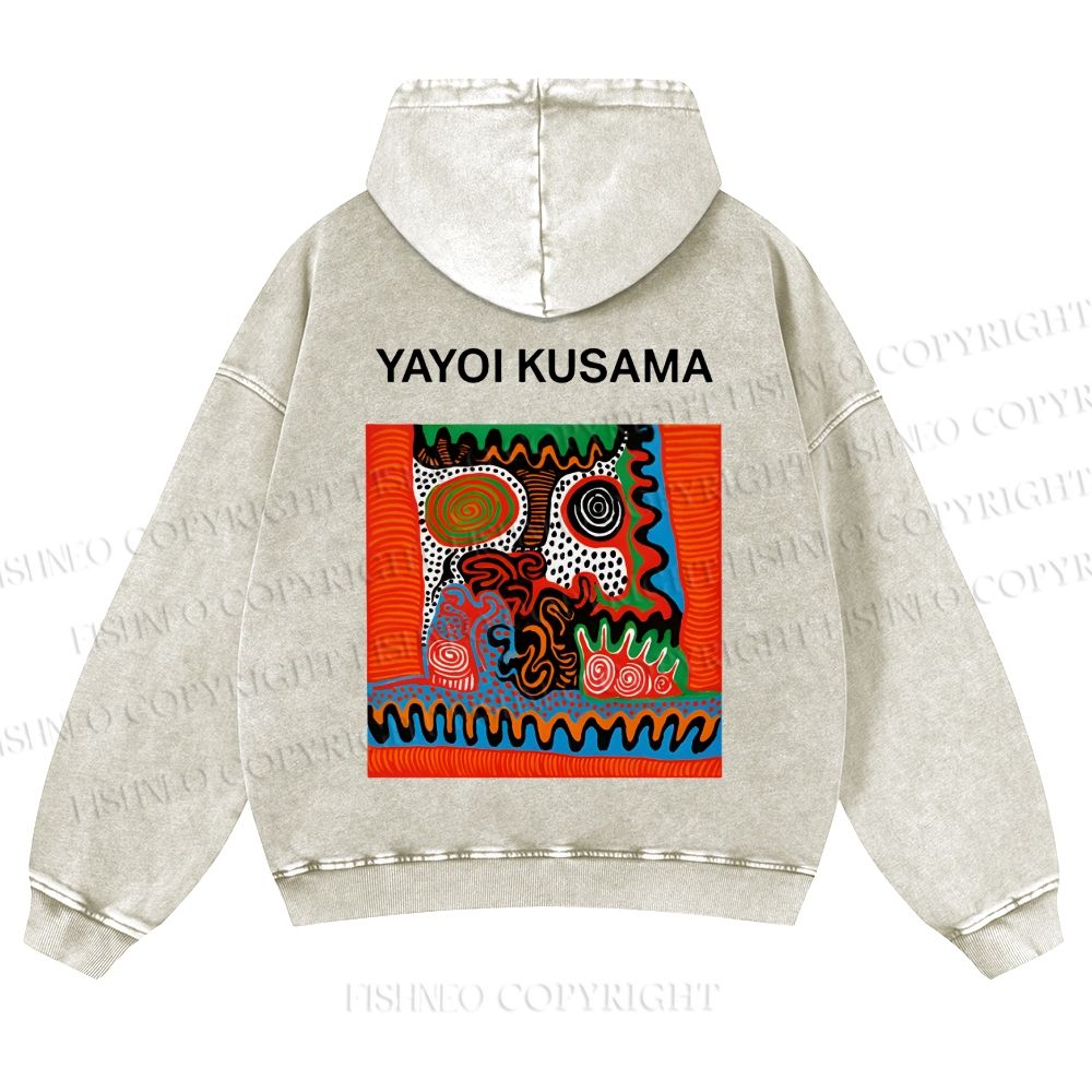 Casual Yayoi Kusama Abstract Face Printed Washed Hoodie